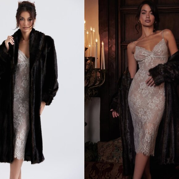 House of CB Callie dark brown faux fur coat NWOT - Picture 2 of 6